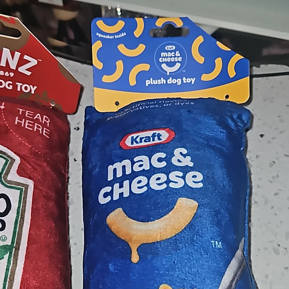 2 LARGE PLUSH DOG TOY HEINZ KETCHUP AND KRAFT MAC AND CHEESE